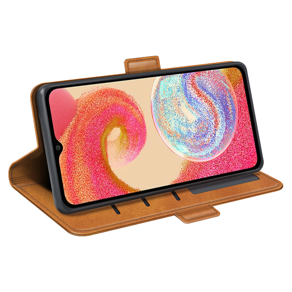 For Samsung Galaxy A04e 4G F04 4G M04 4G Dual Magnetic Clasp Calf Texture Cell Phone Cover PU Leather Foldable Stand Wallet