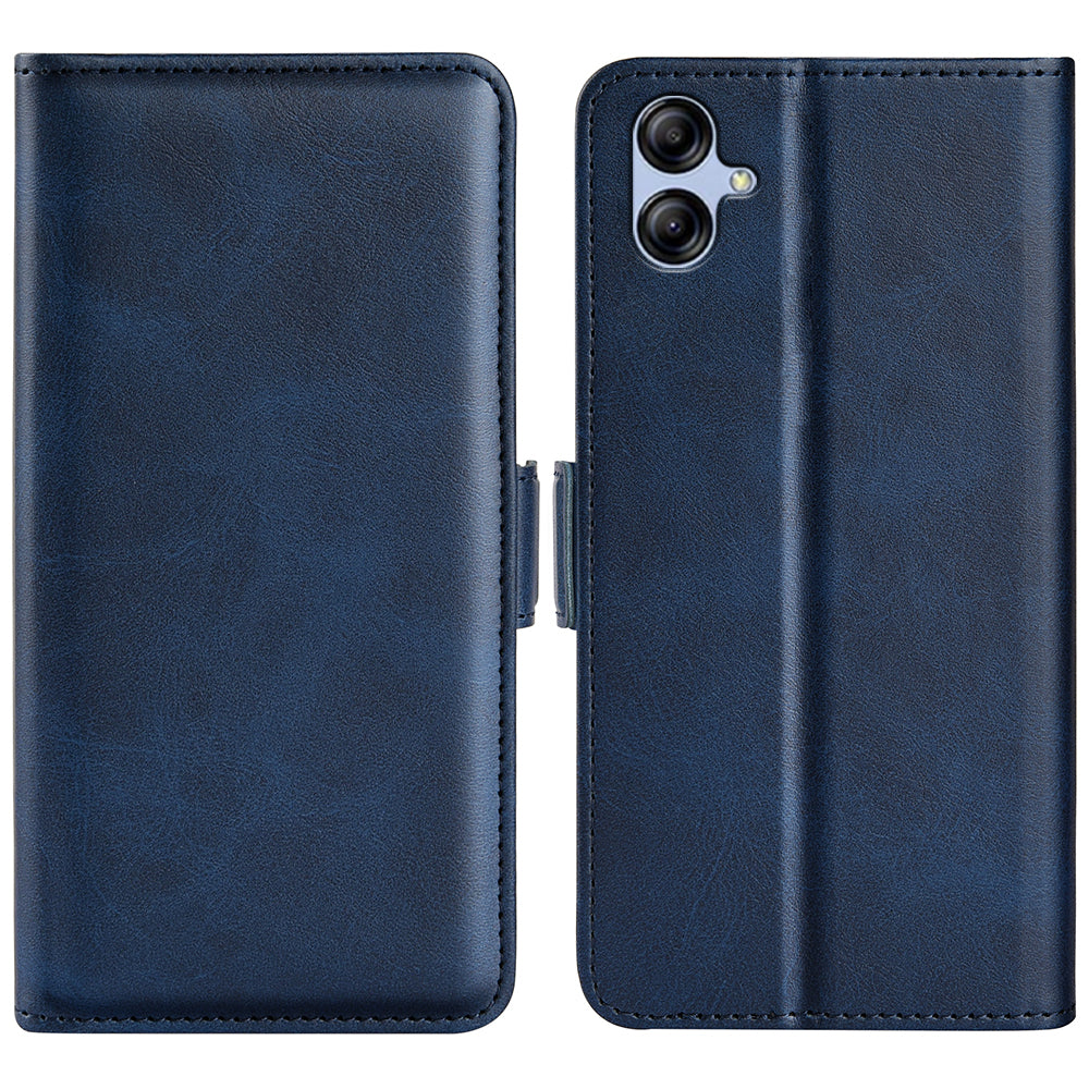 For Samsung Galaxy A04e 4G F04 4G M04 4G Dual Magnetic Clasp Calf Texture Cell Phone Cover PU Leather Foldable Stand Wallet