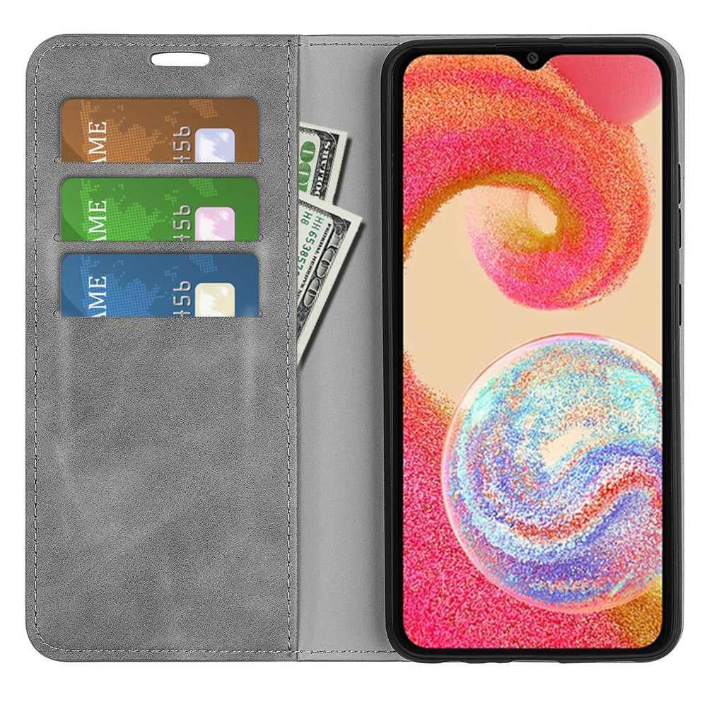 For Samsung Galaxy A04e 4G / F04 4G / M04 4G Skin-touch Feeling PU Leather Wallet Case Stand Magnetic Absorption Flip Protective Phone Cover