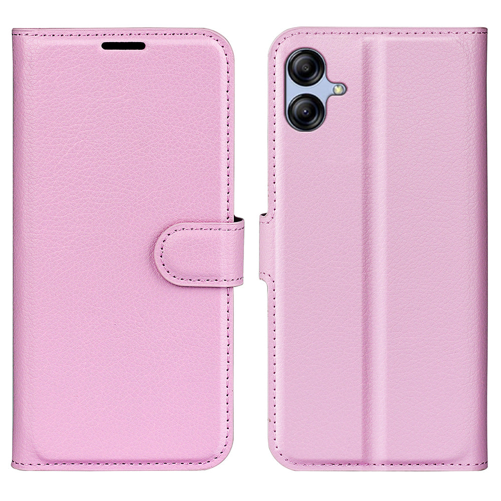 Phone Stand Wallet Cover for Samsung Galaxy A04e 4G / F04 4G / M04 4G Litchi Texture PU Leather Anti-scratch Phone Flip Case