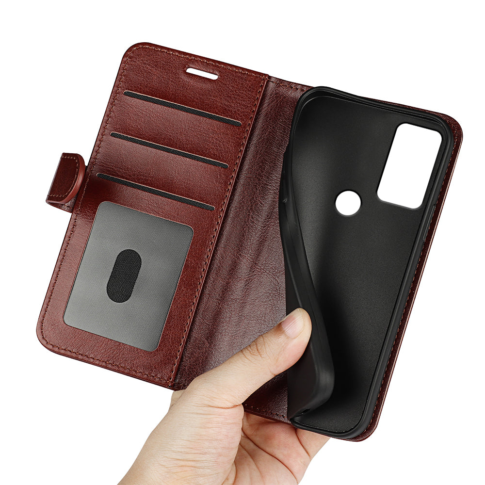 For Motorola Moto G Play (2023) 4G Crazy Horse Texture PU Leather Flip Folio Case Stand Wallet Magnetic Closure Phone Cover