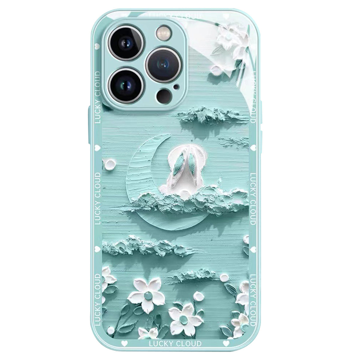 For iPhone 12 Pro 6.1 inch Fall Proof Back Cover Moon and Rabbit Oil Painting Tempered Glass + TPU Phone Case - Red