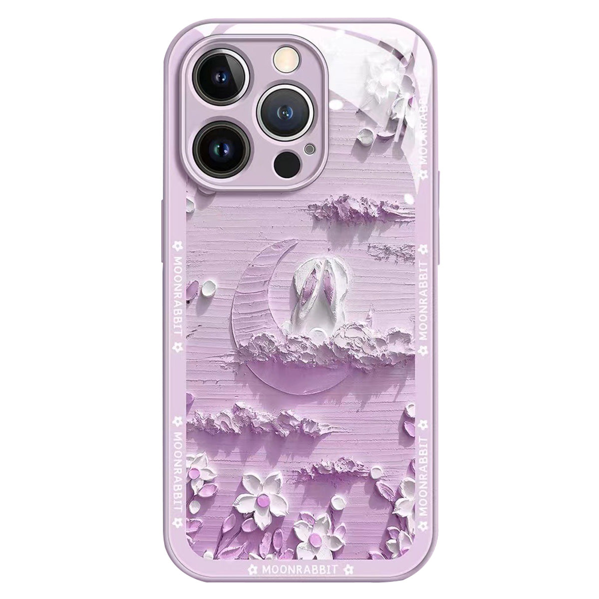 For iPhone 12 Pro 6.1 inch Fall Proof Back Cover Moon and Rabbit Oil Painting Tempered Glass + TPU Phone Case - Red