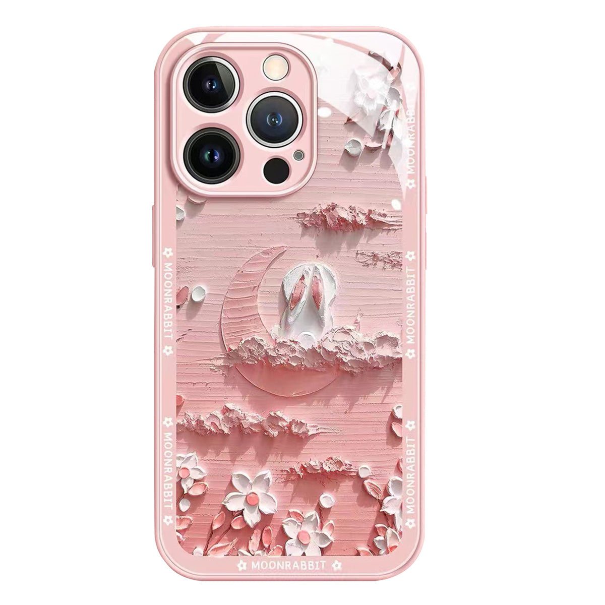 For iPhone 13 Pro 6.1 inch Back Cover Moon and Rabbit Oil Painting Scratch Resistant Tempered Glass + TPU Phone Case - Red
