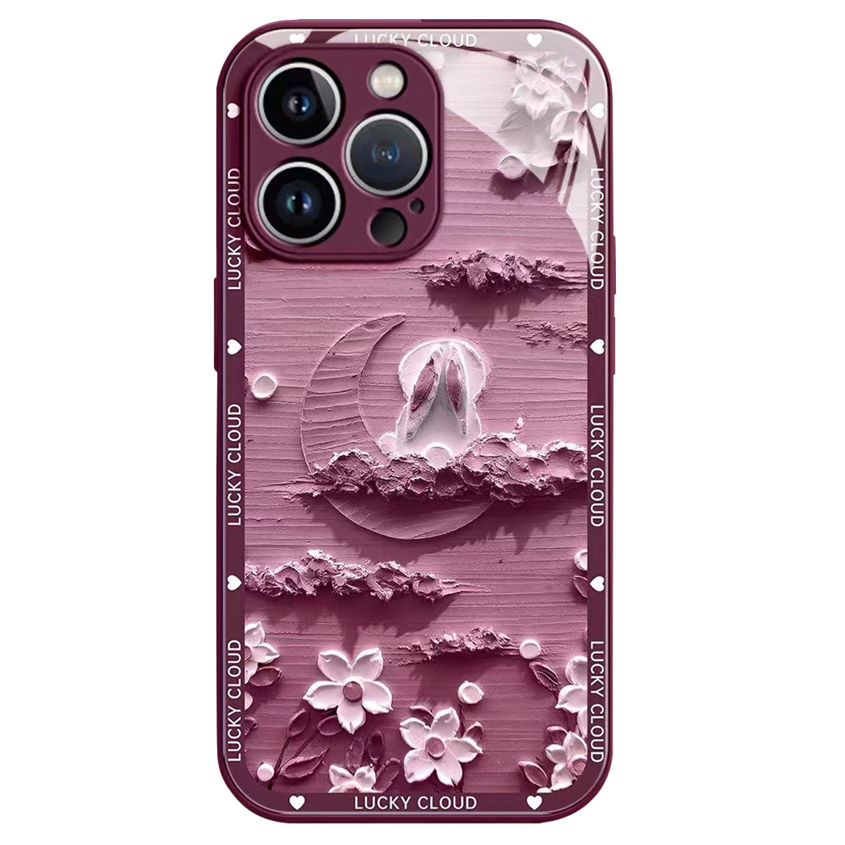 For iPhone 13 Pro 6.1 inch Back Cover Moon and Rabbit Oil Painting Scratch Resistant Tempered Glass + TPU Phone Case - Red