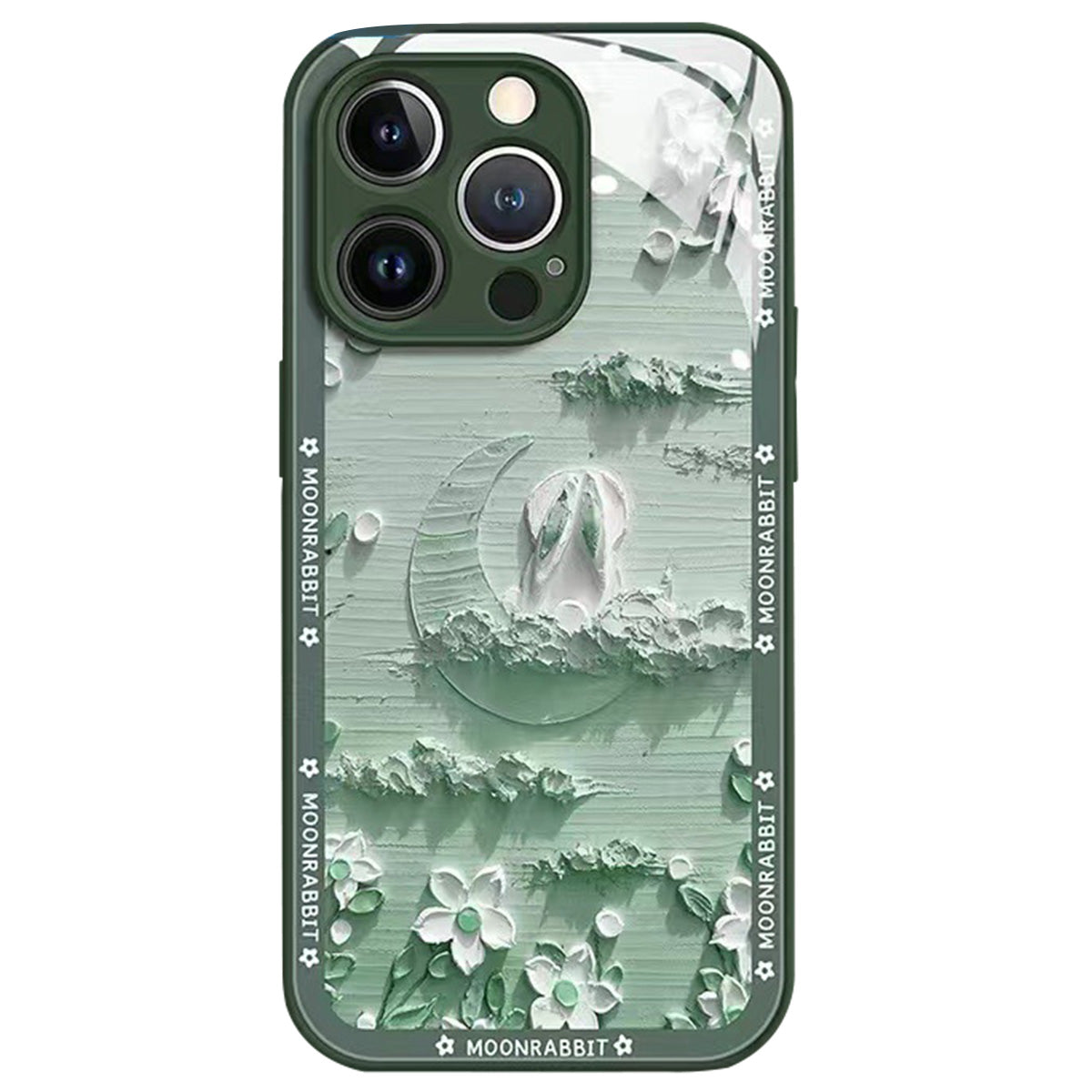 For iPhone 13 Pro Max 6.7 inch Anti-drop Back Cover Moon and Rabbit Oil Painting Tempered Glass + TPU Phone Case - Red