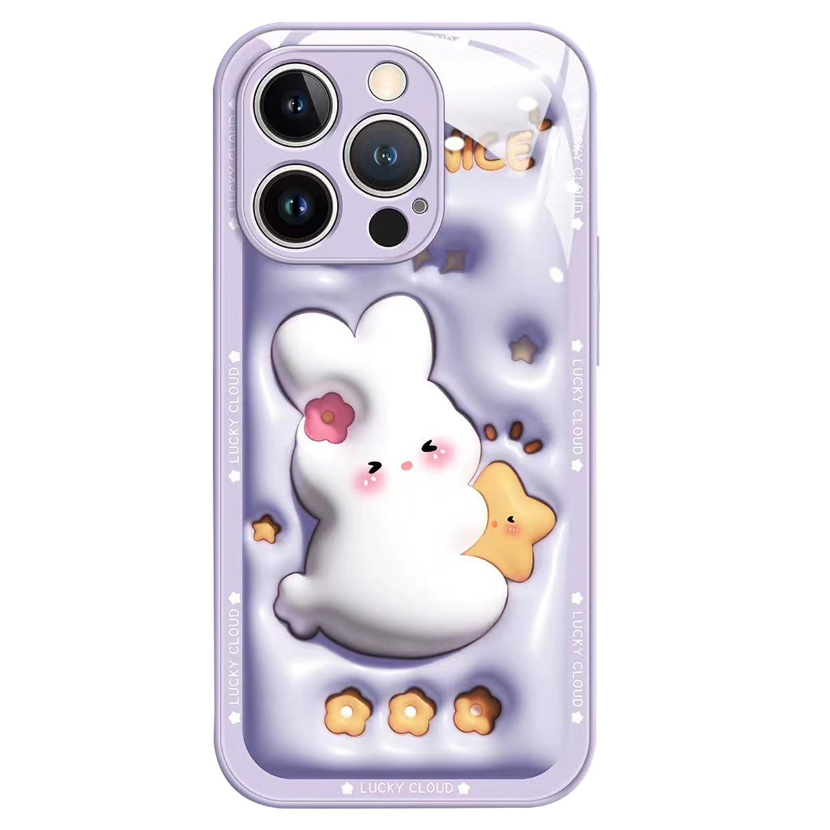 For iPhone 12 Pro Max 6.7 inch Cartoon Rabbit Hugging Star Tempered Glass + TPU Phone Case Shockproof Back Protective Cover - Dark Purple