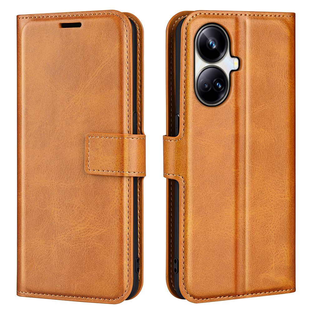 Til Realme 10 Pro 5G PU Læder Stand Pung Etui Kalve Tekstur Firkantet Magnetisk lås Stødsikkert telefoncover