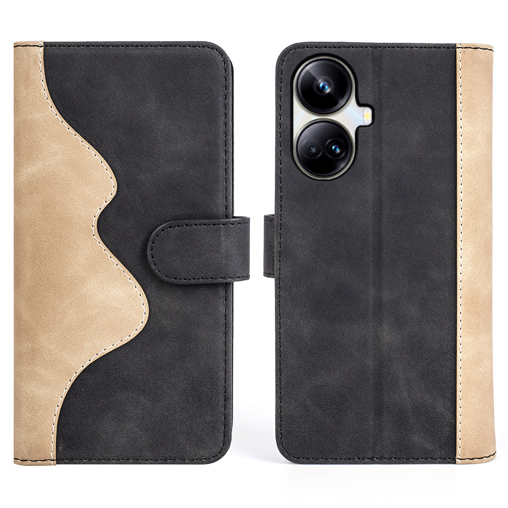 For Realme 10 Pro 5G Bi-color Design PU Leather Phone Cover Supporting Stand Wallet Cell Phone Case