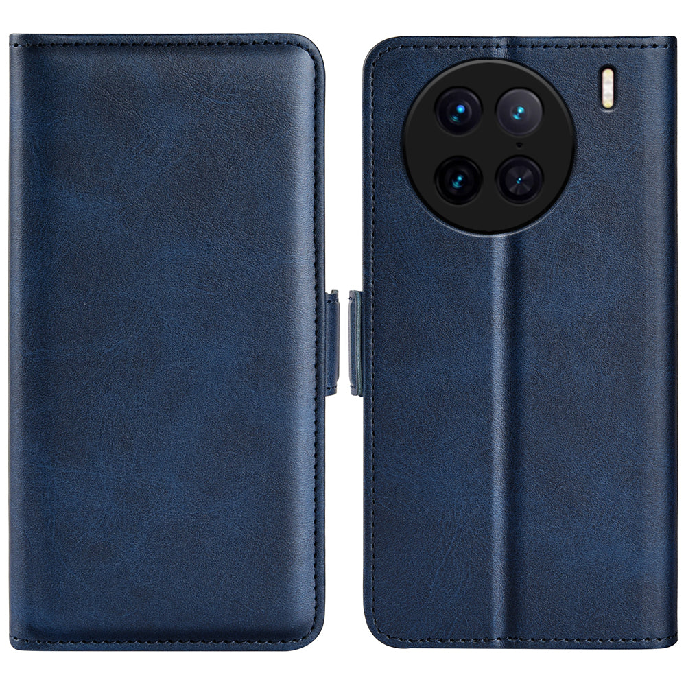 For vivo X90 Pro 5G Calf Texture Stand Phone Case PU Leather Dual Magnetic Clasp Wallet Drop Protection Phone Cover