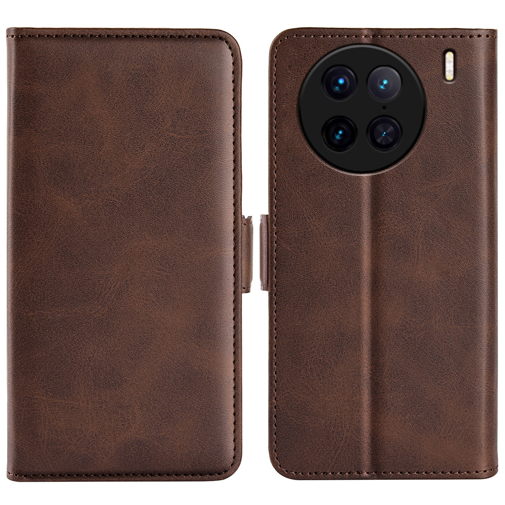 For vivo X90 Pro 5G Calf Texture Stand Phone Case PU Leather Dual Magnetic Clasp Wallet Drop Protection Phone Cover