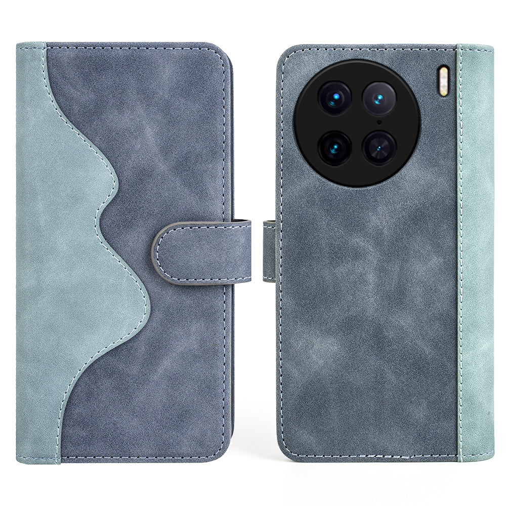 For vivo X90 Pro 5G Mobile Phone Case Stand Wallet Dual Color Splicing Magnetic Clasp Anti-scratch PU Leather Phone Cover