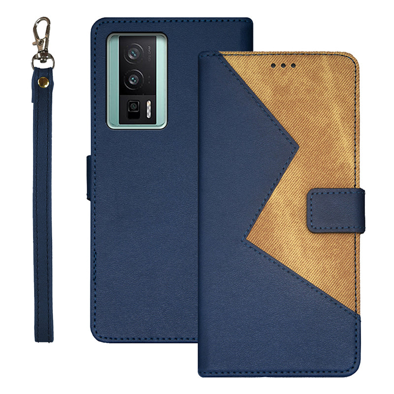 IDEWEI For Xiaomi Poco F5 Pro 5G Redmi K60 Pro 5G K60 5G Card Slots Color Splicing Leather Magnetic Phone Case with Wrist Strap