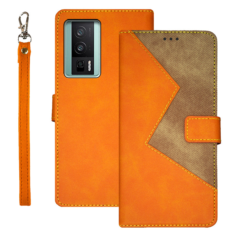 IDEWEI For Xiaomi Poco F5 Pro 5G Redmi K60 Pro 5G K60 5G Card Slots Color Splicing Leather Magnetic Phone Case with Wrist Strap