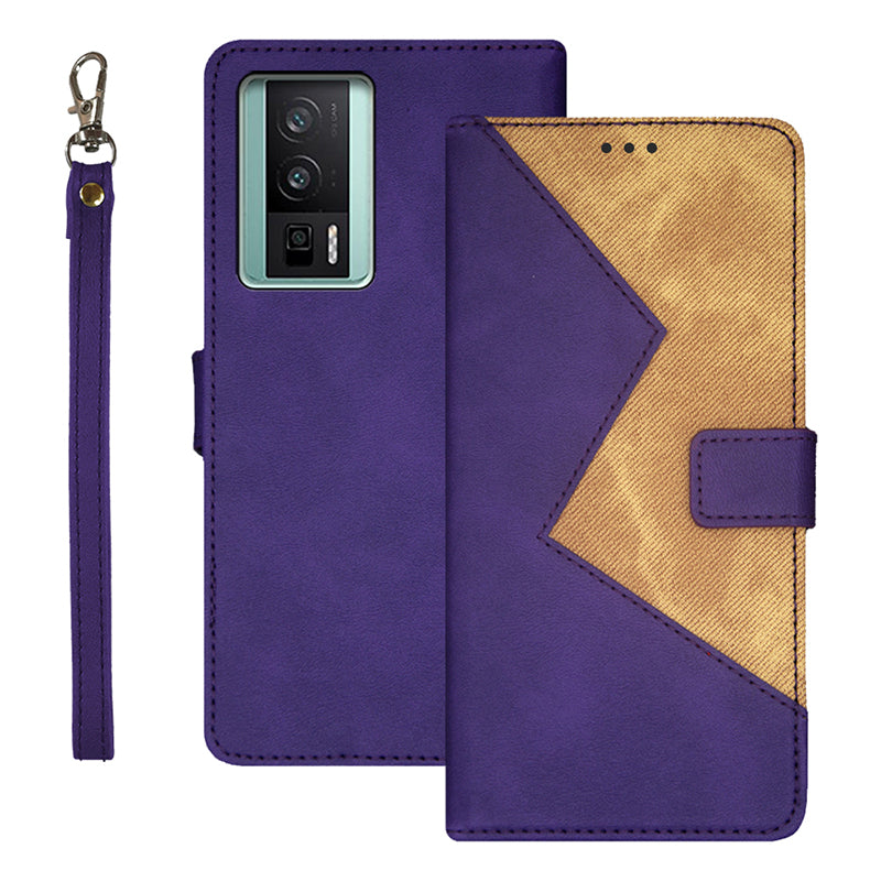 IDEWEI For Xiaomi Poco F5 Pro 5G Redmi K60 Pro 5G K60 5G Card Slots Color Splicing Leather Magnetic Phone Case with Wrist Strap