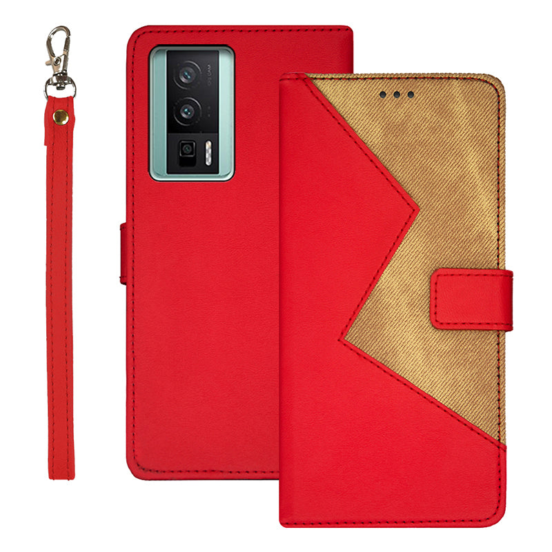 IDEWEI For Xiaomi Poco F5 Pro 5G Redmi K60 Pro 5G K60 5G Card Slots Color Splicing Leather Magnetic Phone Case with Wrist Strap