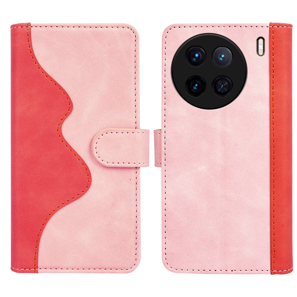 For vivo X90 5G Magnetic Clasp Bi-color Design PU Leather Phone Cover Supporting Stand Wallet Cell Phone Case