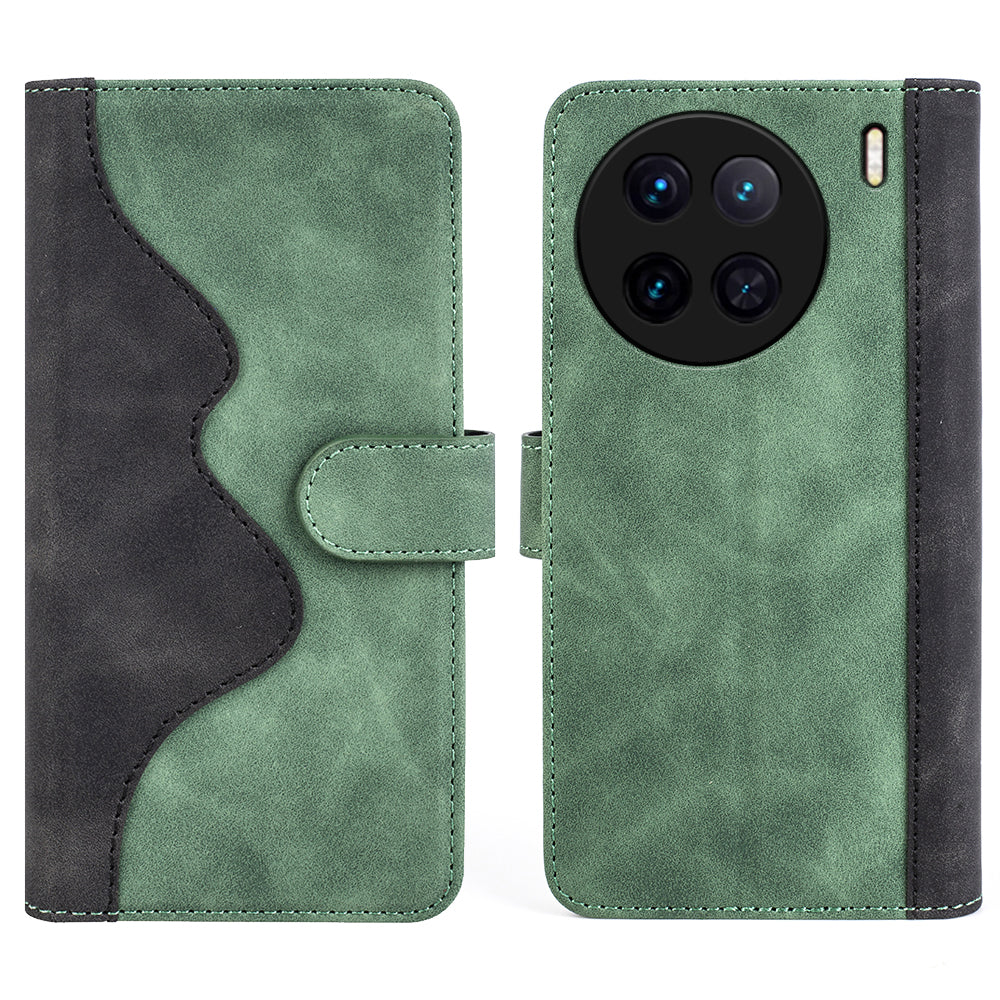 For vivo X90 5G Magnetic Clasp Bi-color Design PU Leather Phone Cover Supporting Stand Wallet Cell Phone Case