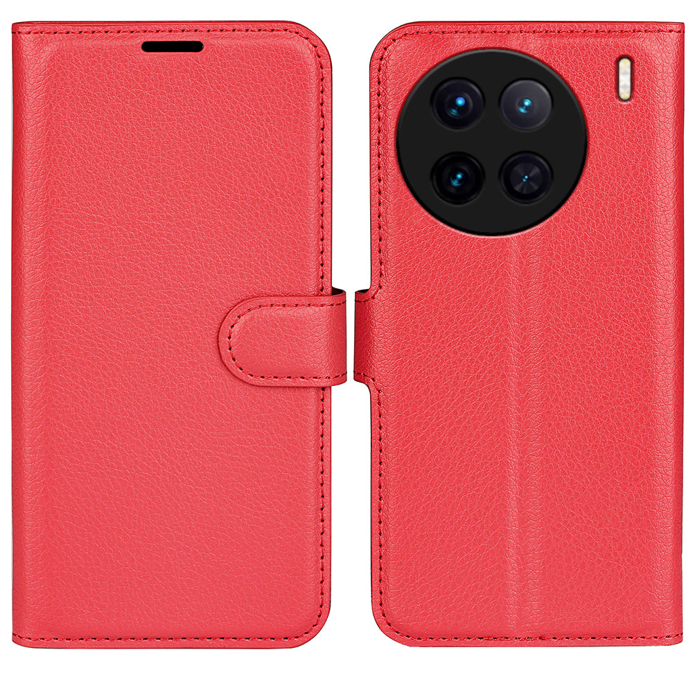 For vivo X90 5G Litchi Texture Full Protection PU Leather Stand Wallet Phone Cover Flip Anti-scratch Phone Case