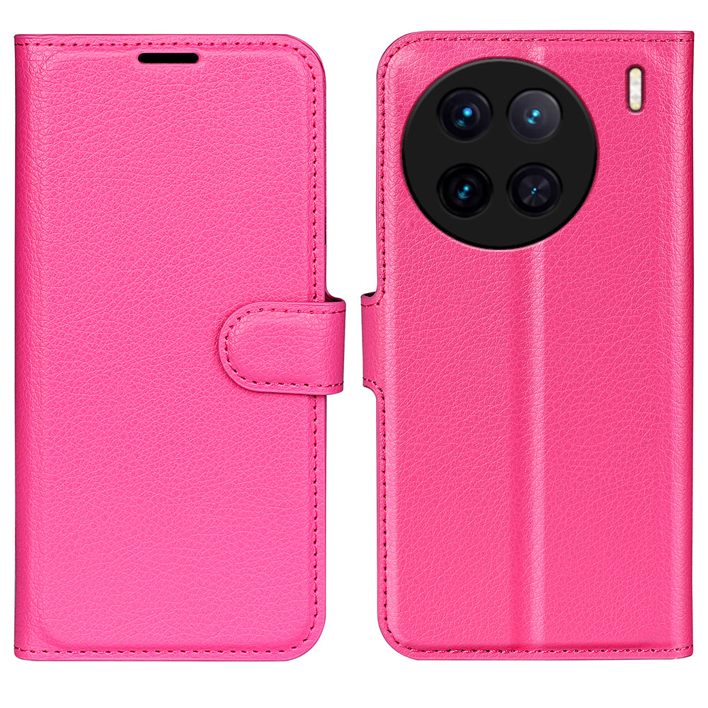 For vivo X90 5G Litchi Texture Full Protection PU Leather Stand Wallet Phone Cover Flip Anti-scratch Phone Case
