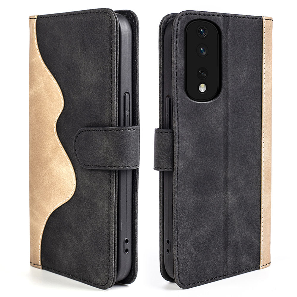 Mobile Phone Cover for Honor 80 Pro 5G Scratch Proof PU Leather Magnetic Clasp Bi-color Design Stand Wallet Cell Phone Case