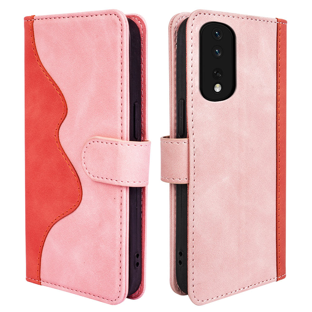 Mobile Phone Cover for Honor 80 Pro 5G Scratch Proof PU Leather Magnetic Clasp Bi-color Design Stand Wallet Cell Phone Case