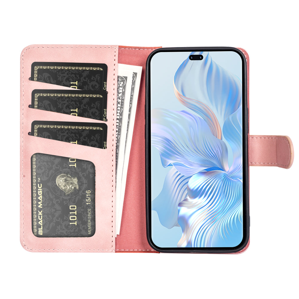 Mobile Phone Cover for Honor 80 Pro 5G Scratch Proof PU Leather Magnetic Clasp Bi-color Design Stand Wallet Cell Phone Case