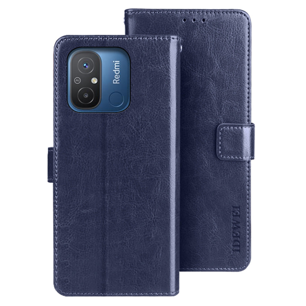 IDEWEI Flip Anti-drop telefoncover til Xiaomi Redmi 12C 4G Crazy Horse Texture PU Læder Flip Pung etui med stativ