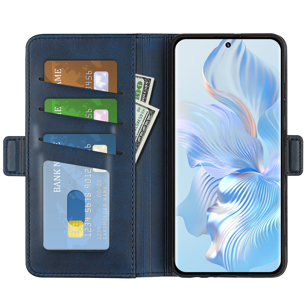 For Honor 80 5G Flip Folio Book Stand PU Leather Phone Case Calf Texture Wallet Style Dual Magnetic Clasp Protective Cover
