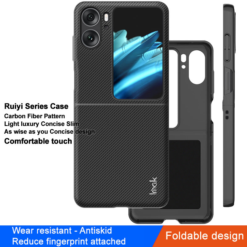IMAK Ruiyi Series for Oppo Find N2 Flip 5G Protective Phone Case Carbon Fiber Texture PU Leather Coated PC Anti-scratch Mobile Phone Cover