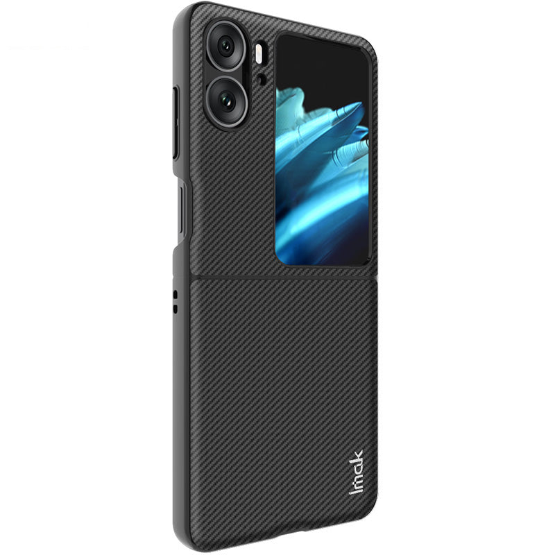 IMAK Ruiyi Series for Oppo Find N2 Flip 5G Protective Phone Case Carbon Fiber Texture PU Leather Coated PC Anti-scratch Mobile Phone Cover