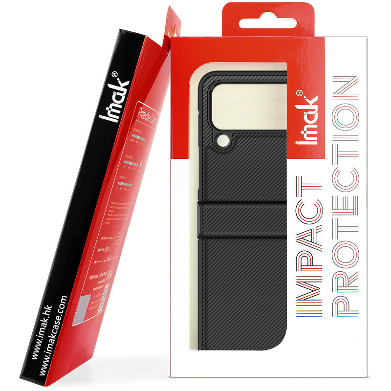 IMAK Ruiyi Series for Oppo Find N2 Flip 5G Protective Phone Case Carbon Fiber Texture PU Leather Coated PC Anti-scratch Mobile Phone Cover
