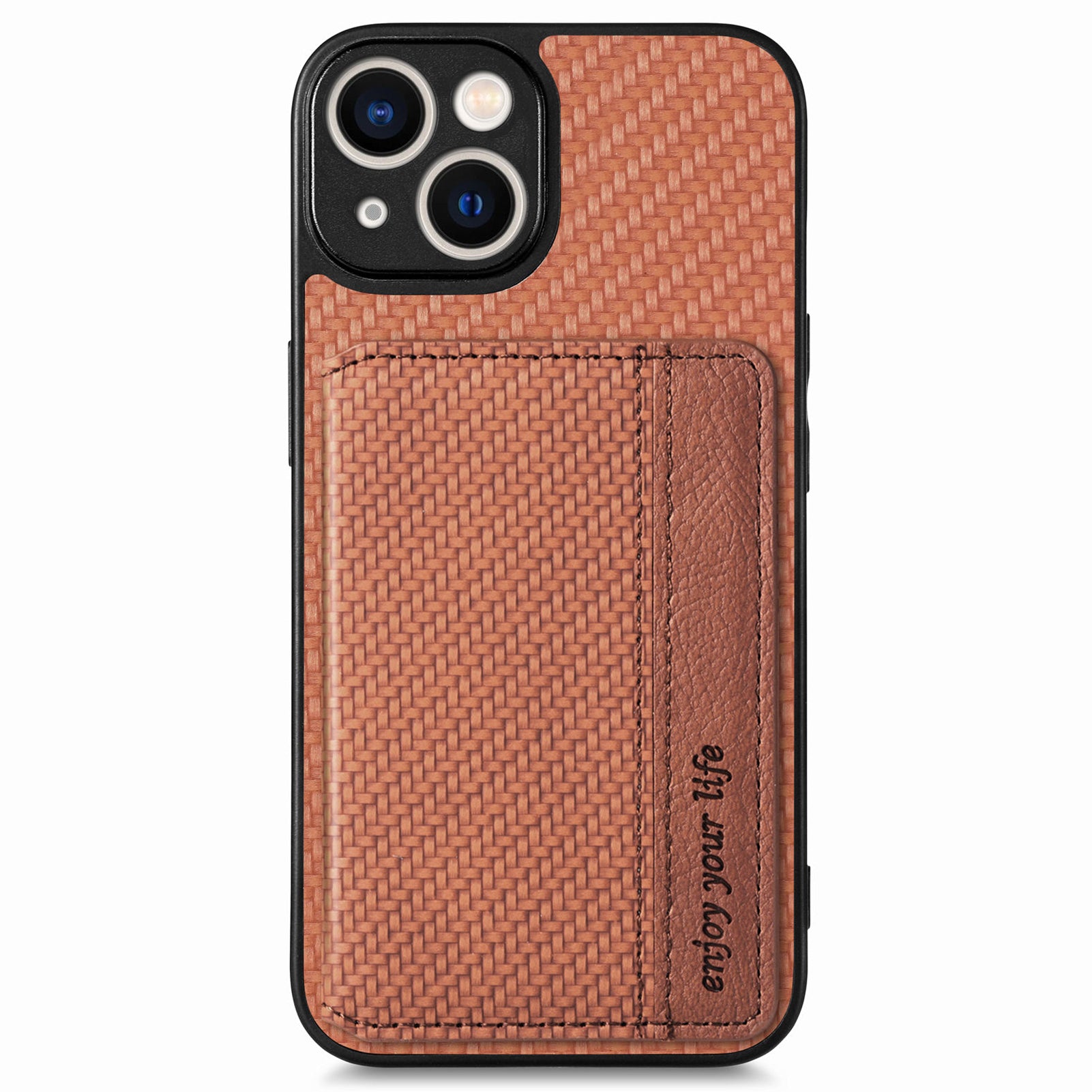 For iPhone 14 Anti-collision Carbon Fiber Texture RFID Blocking Phone Case Wallet Kickstand PU Leather Coated PC TPU Magnetic Cover