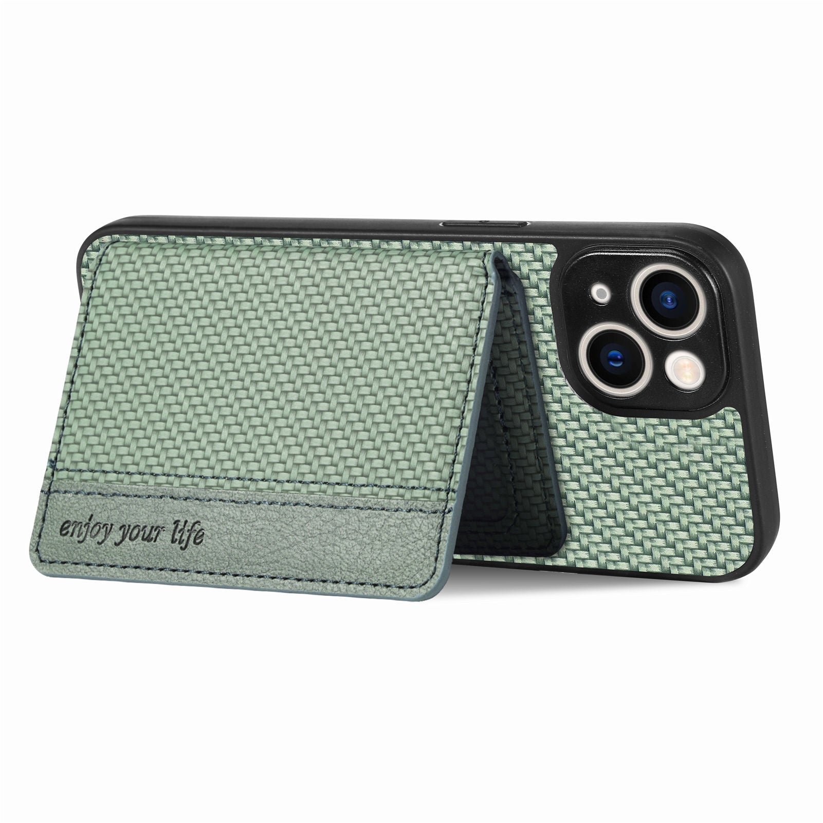 For iPhone 14 Plus Impact Resistant Carbon Fiber Texture RFID Blocking Phone Case Wallet Kickstand PU Leather Coated PC TPU Magnetic Cover