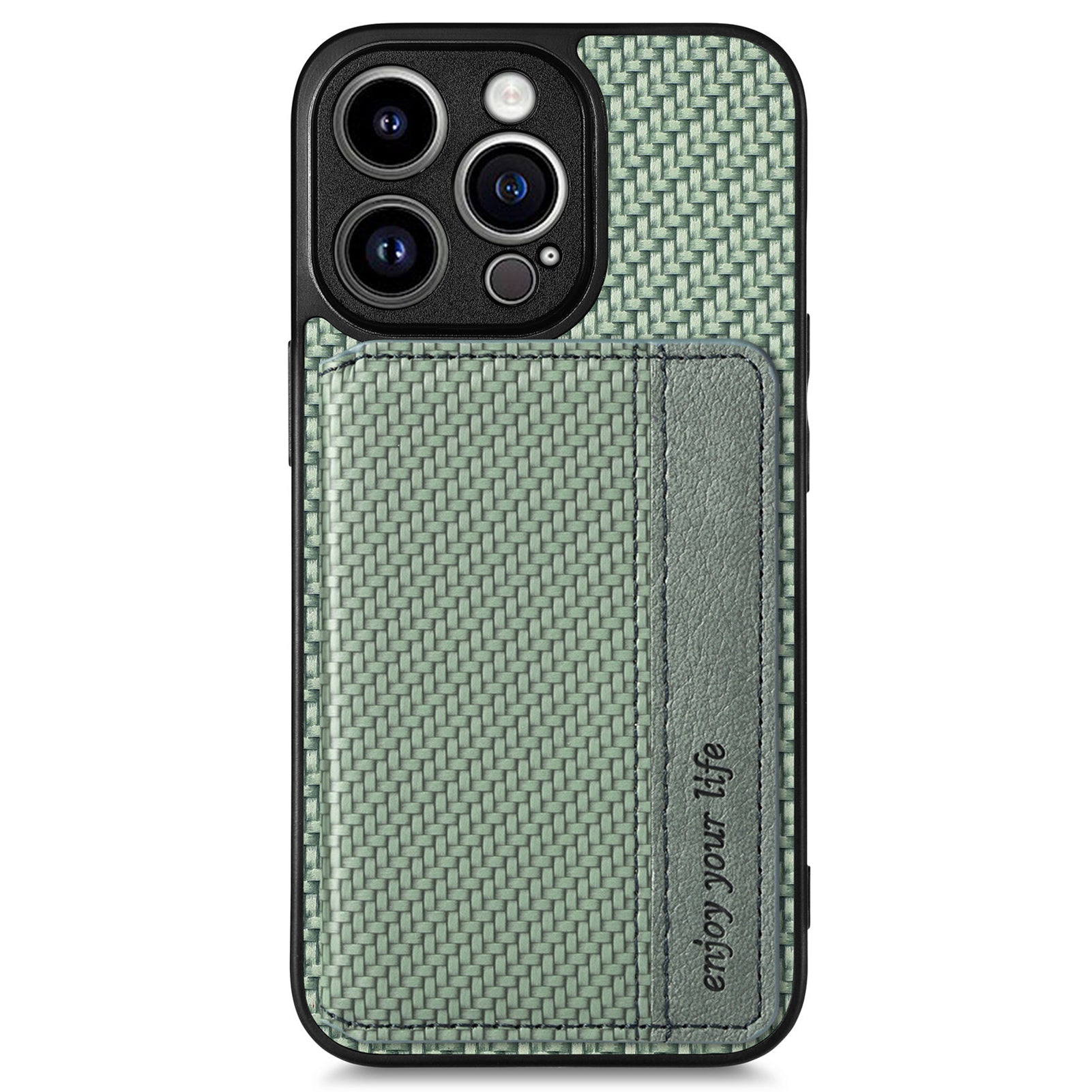 For iPhone 14 Pro Max Carbon Fiber Texture RFID Blocking Phone Case Wallet Kickstand Anti-fall PU Leather Coated PC+TPU Magnetic Cover - Black