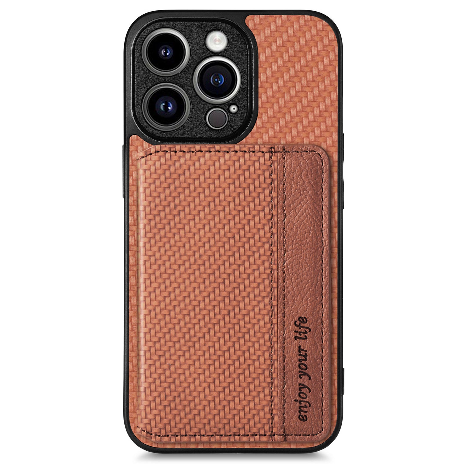 For iPhone 14 Pro Max Carbon Fiber Texture RFID Blocking Phone Case Wallet Kickstand Anti-fall PU Leather Coated PC+TPU Magnetic Cover - Black
