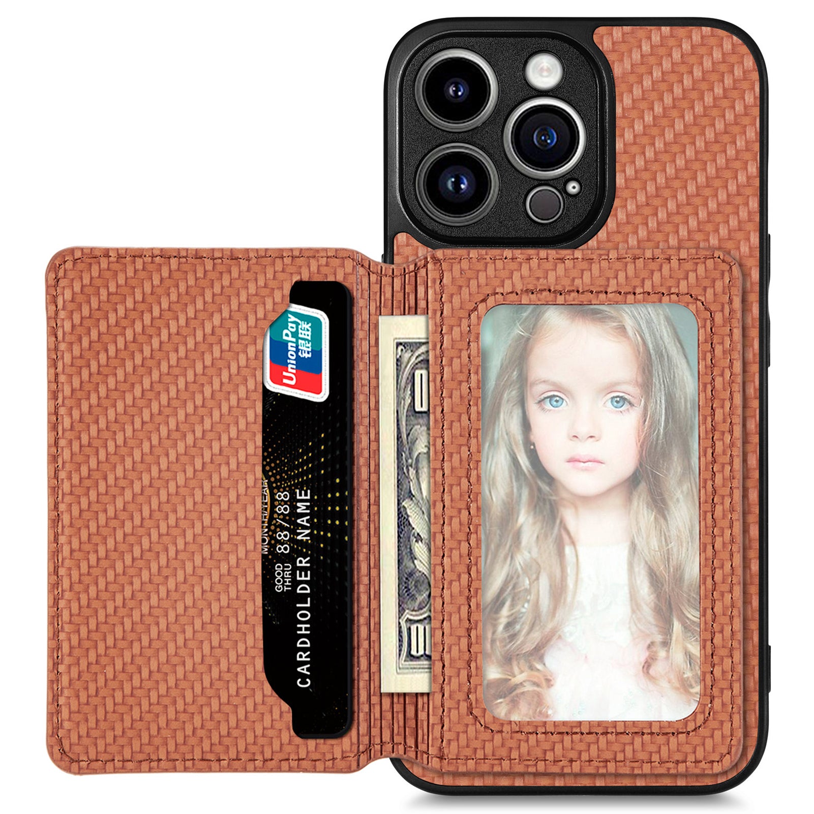 For iPhone 14 Pro Max Carbon Fiber Texture RFID Blocking Phone Case Wallet Kickstand Anti-fall PU Leather Coated PC TPU Magnetic Cover