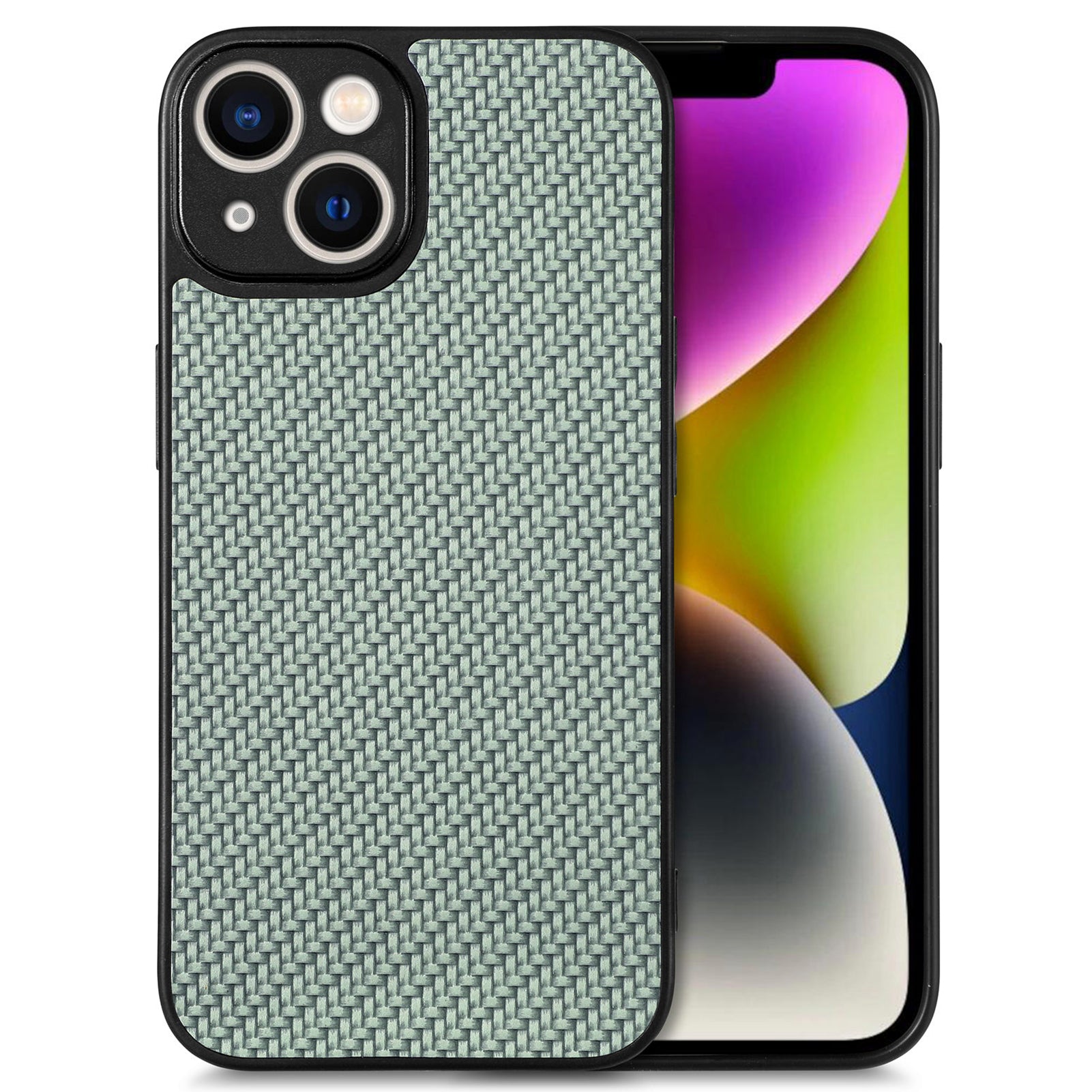 For iPhone 14 Carbon Fiber Texture PU Leather Coated PC TPU Protective Case Drop Resistant Cell Phone Cover