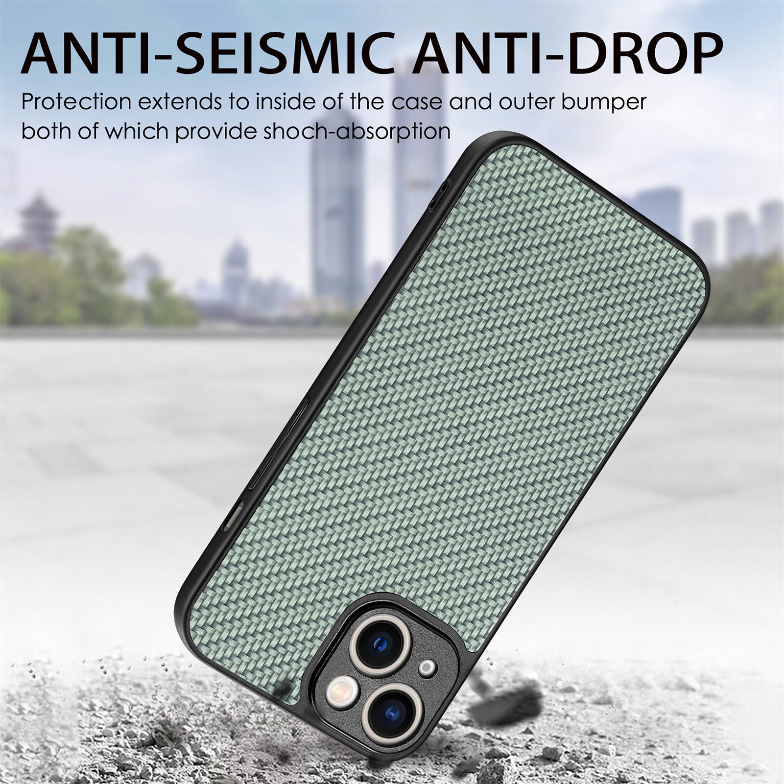 For iPhone 14 Carbon Fiber Texture PU Leather Coated PC TPU Protective Case Drop Resistant Cell Phone Cover