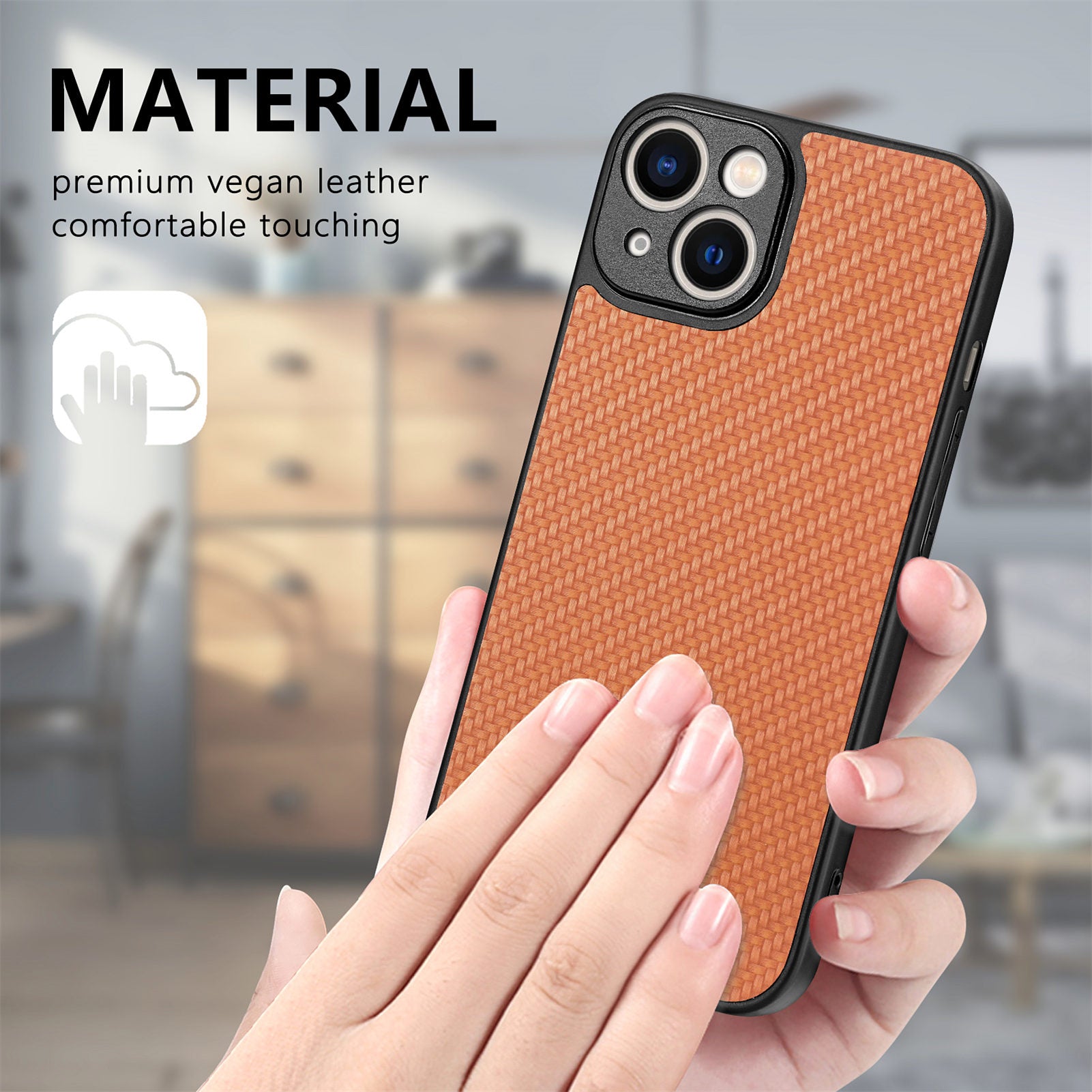 For iPhone 14 Carbon Fiber Texture PU Leather Coated PC TPU Protective Case Drop Resistant Cell Phone Cover