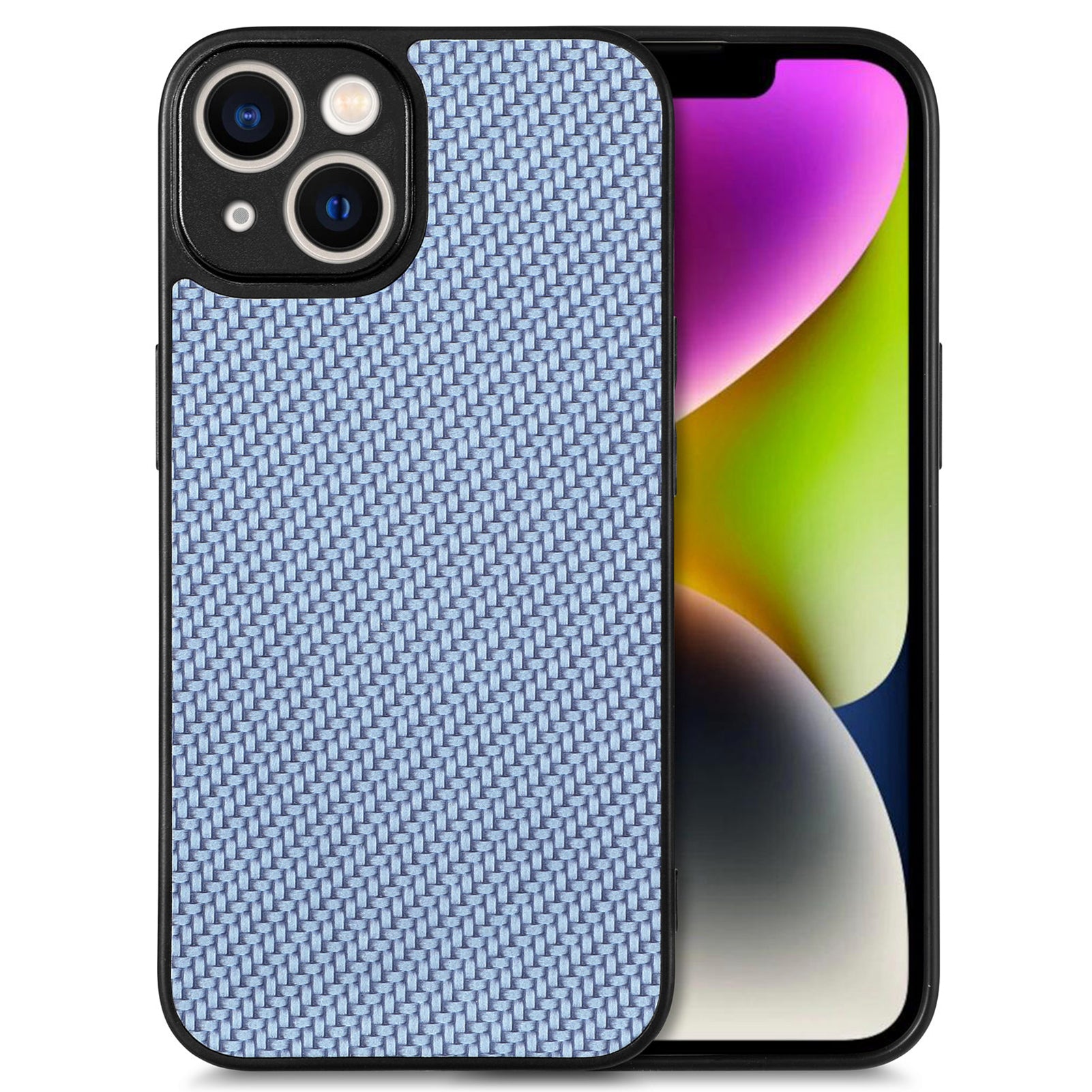 For iPhone 14 Plus Carbon Fiber Texture PU Leather Coated PC TPU Protective Case Anti-scratch Cell Phone Cover
