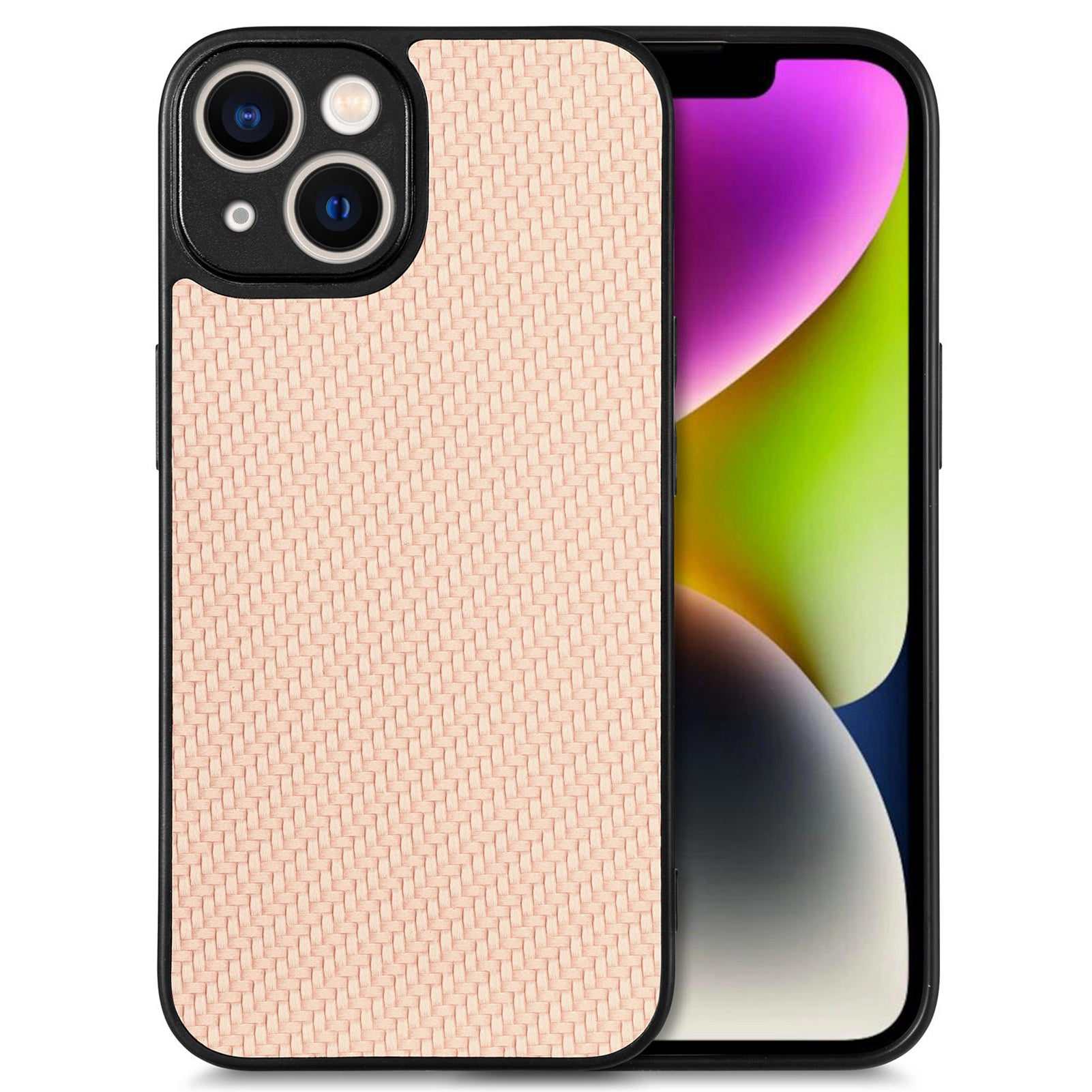 For iPhone 14 Plus Carbon Fiber Texture PU Leather Coated PC TPU Protective Case Anti-scratch Cell Phone Cover