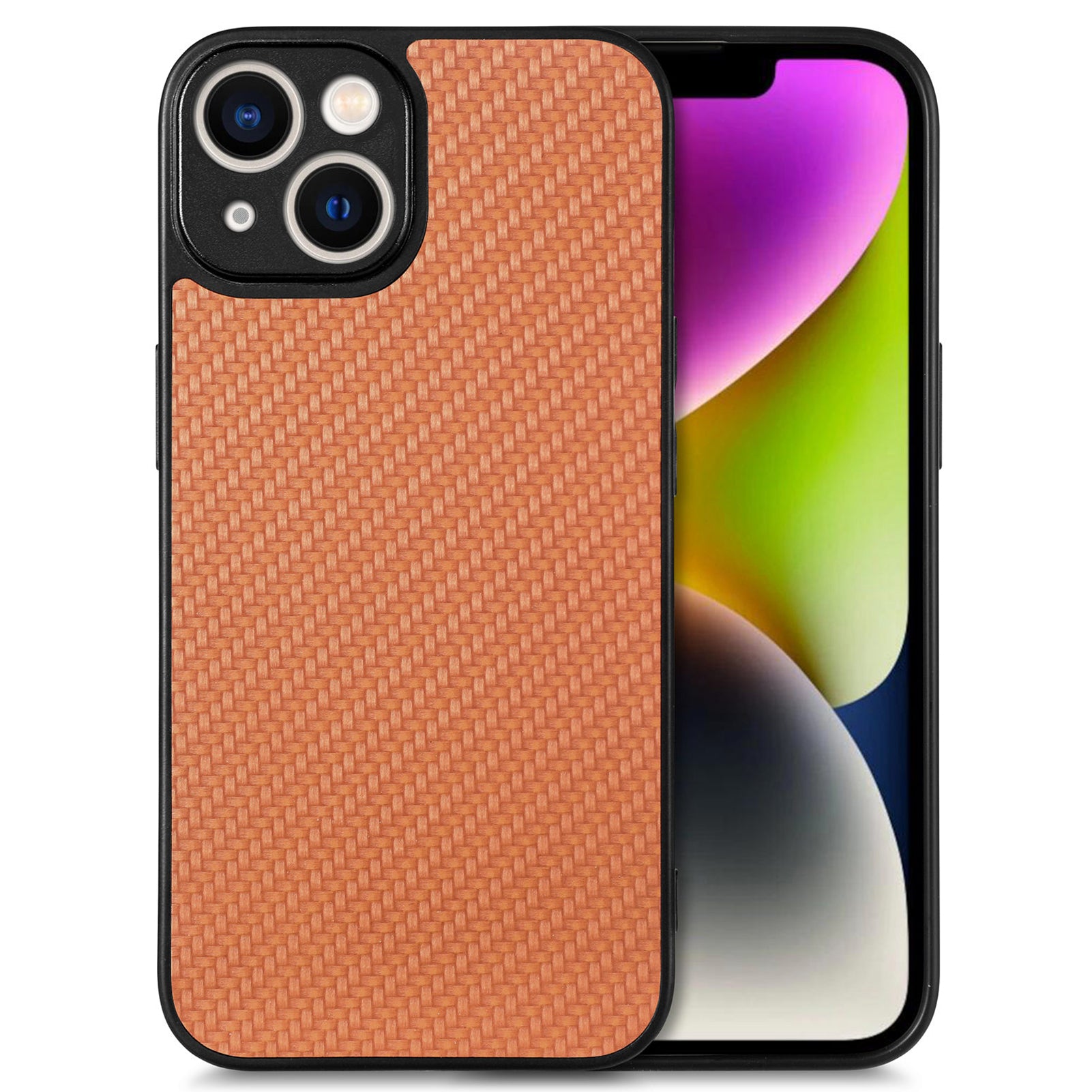 For iPhone 14 Plus Carbon Fiber Texture PU Leather Coated PC TPU Protective Case Anti-scratch Cell Phone Cover