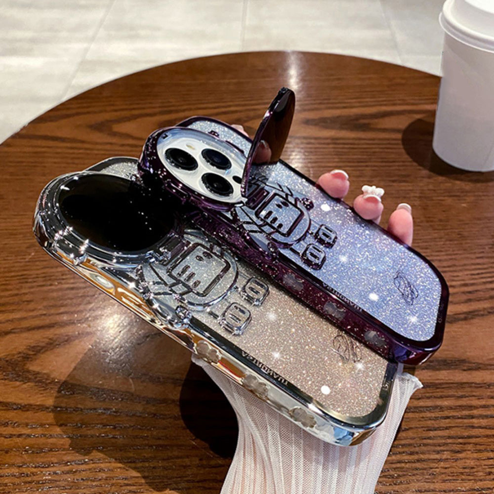 Spaceman Glitter Phone Case for iPhone 14 Pro Max Shockproof Case Anti-Fall Electroplating TPU Phone Shell with Lens Cover Kickstand