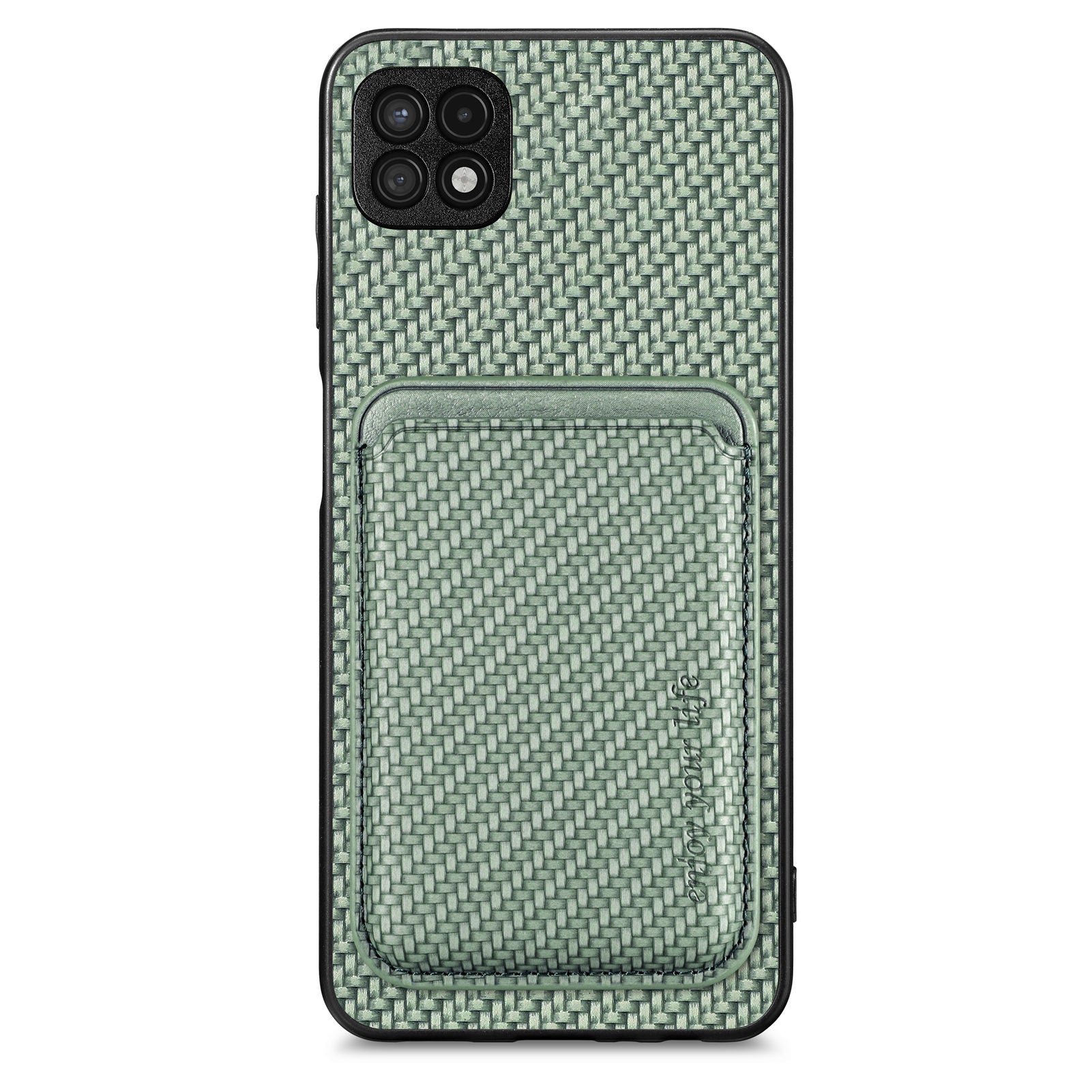 For Samsung Galaxy A22 5G (EU Version) Card Holder Design Detachable 2-in-1 Magnetic Phone Case Carbon Fiber Texture PU Leather TPU PC Protective Cover