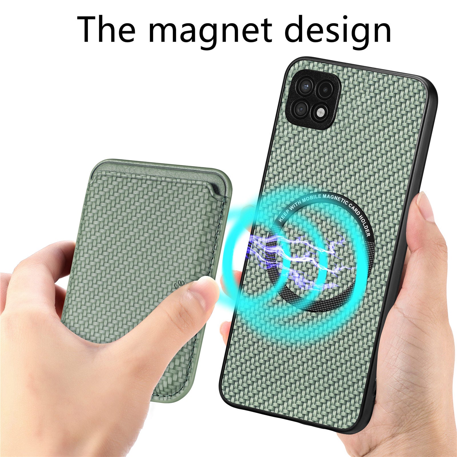 For Samsung Galaxy A22 5G (EU Version) Card Holder Design Detachable 2-in-1 Magnetic Phone Case Carbon Fiber Texture PU Leather TPU PC Protective Cover