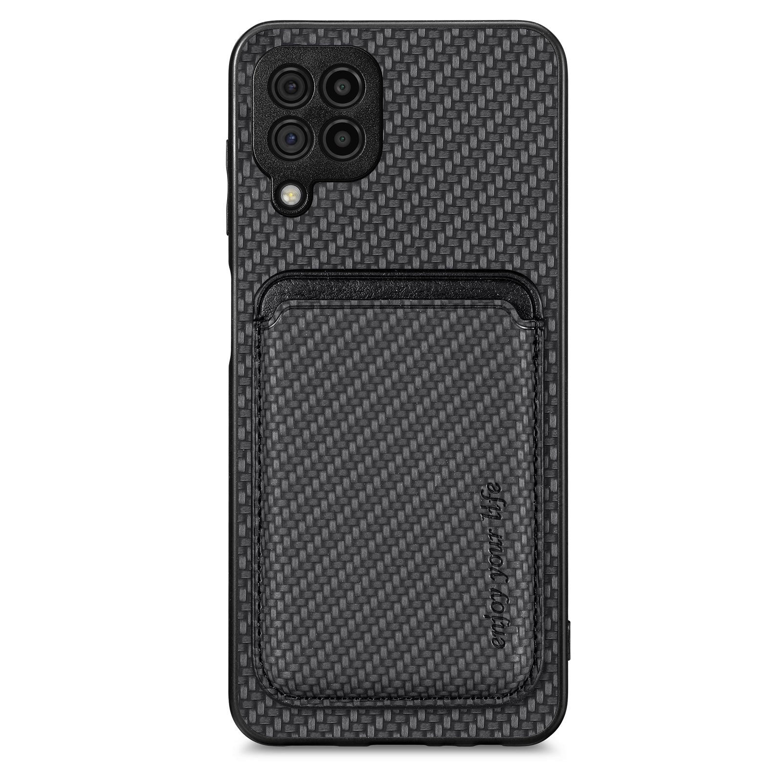 For Samsung Galaxy A22 4G (EU Version) / M32 (Global Version) 4G Anti-collision Detachable 2-in-1 Magnetic Card Holder Phone Case Carbon Fiber Texture PU Leather TPU PC Protective Cover