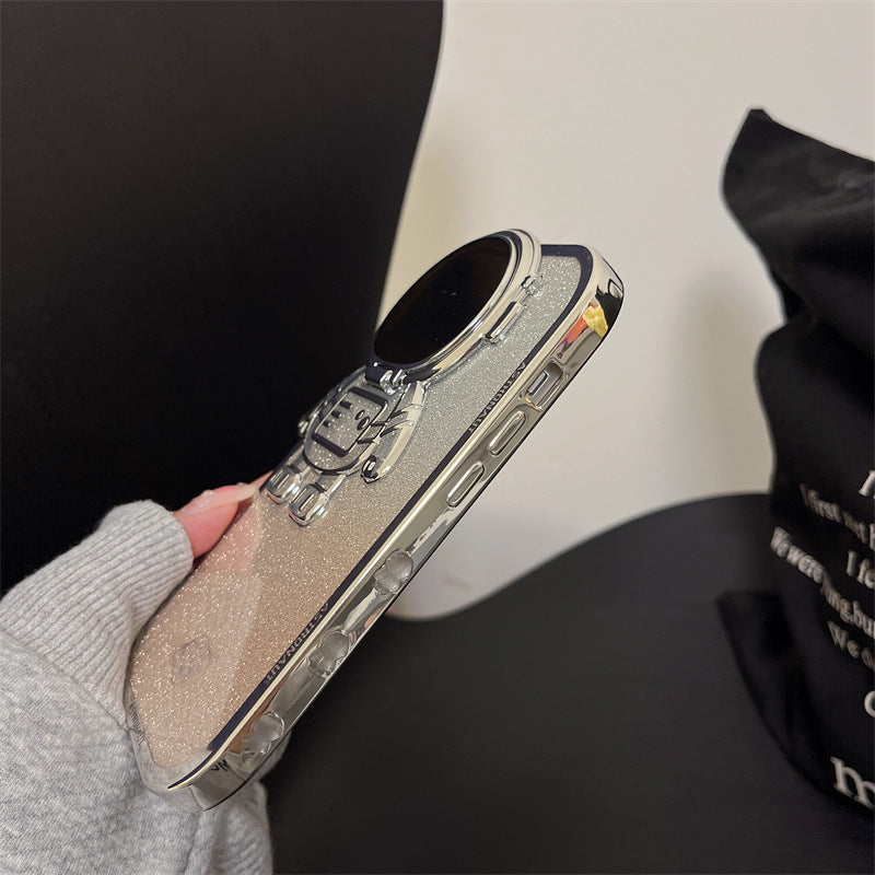 Shockproof Case for iPhone 13 6.1 inch Spaceman Glitter Design Electroplating Case Anti-Drop TPU Phone Shell with Lens Cover