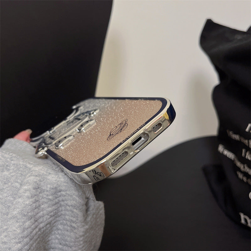 Shockproof Case for iPhone 13 6.1 inch Spaceman Glitter Design Electroplating Case Anti-Drop TPU Phone Shell with Lens Cover