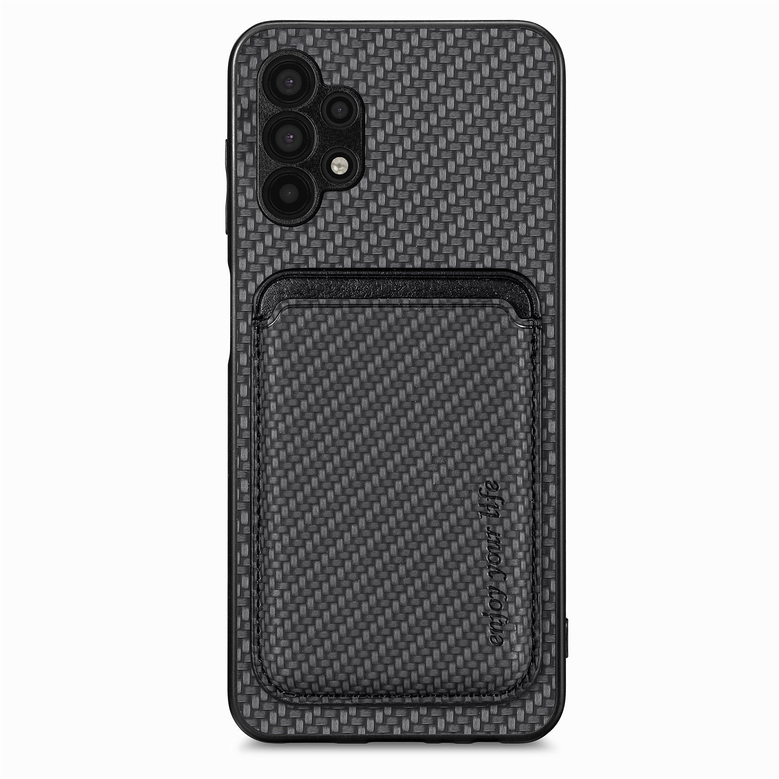 For Samsung Galaxy A32 5G / M32 5G Well-protected Detachable 2-in-1 Magnetic Card Holder Phone Case Carbon Fiber Texture PU Leather TPU PC Protective Cover